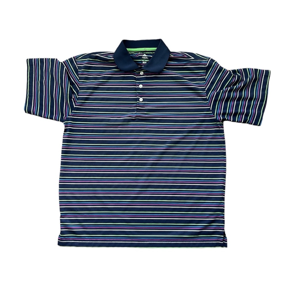 Bolle Golf Shirt Stripe Short Sleeve Button Up Collared Casual Preppy